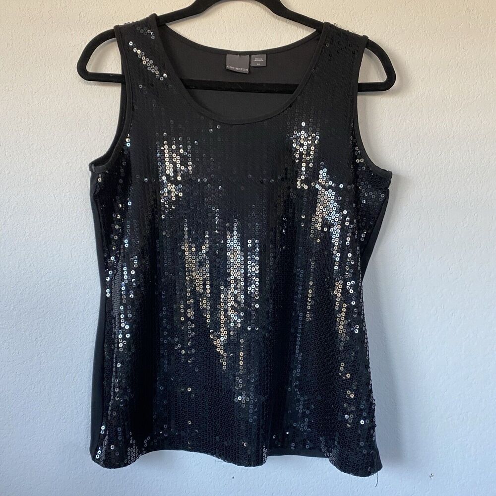 Covington Womens Black‎ Sleeveless tank top Al Over Front Sequins Size Small